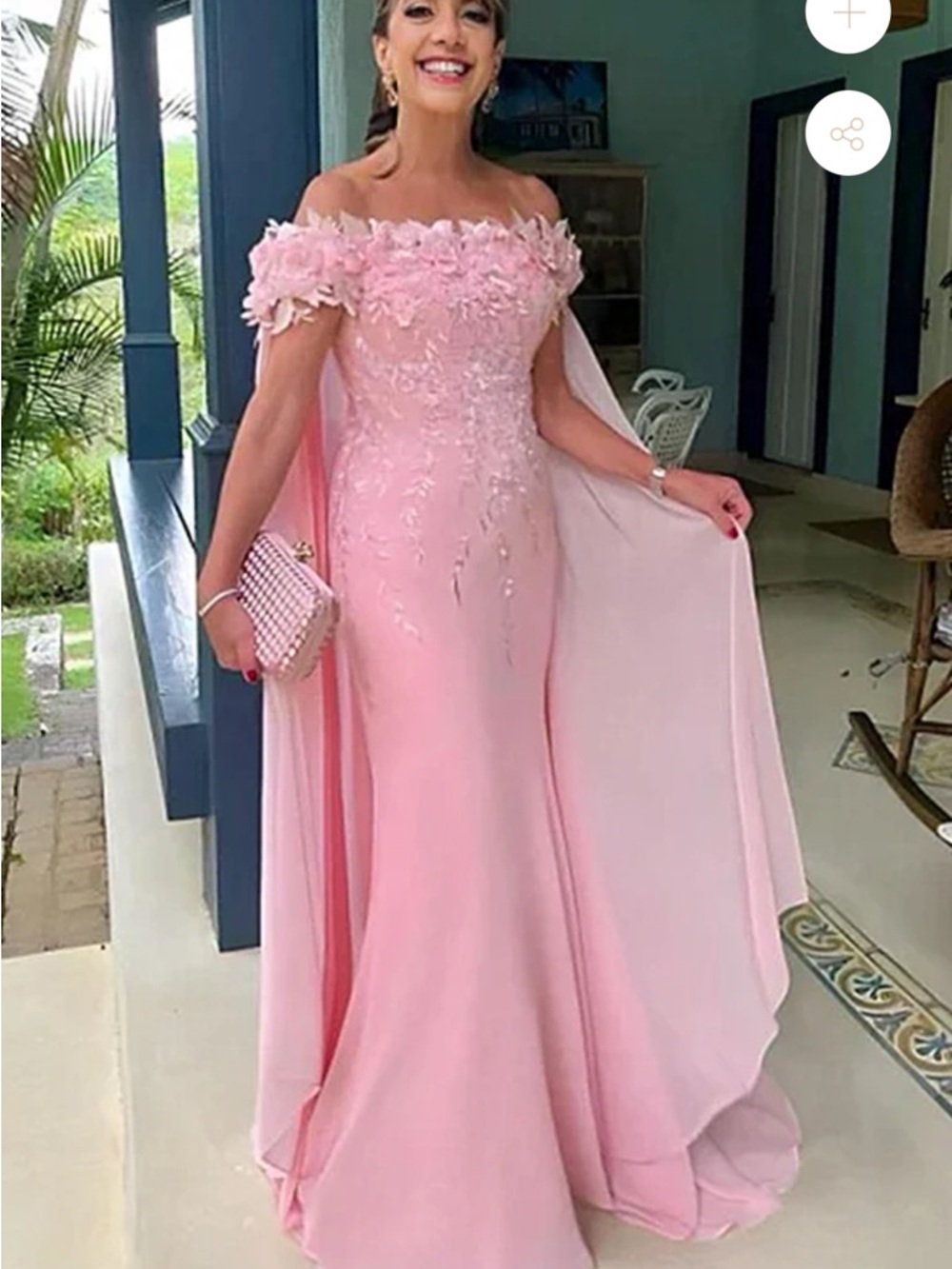 Elegant Off-Shoulder Pink Evening Gown